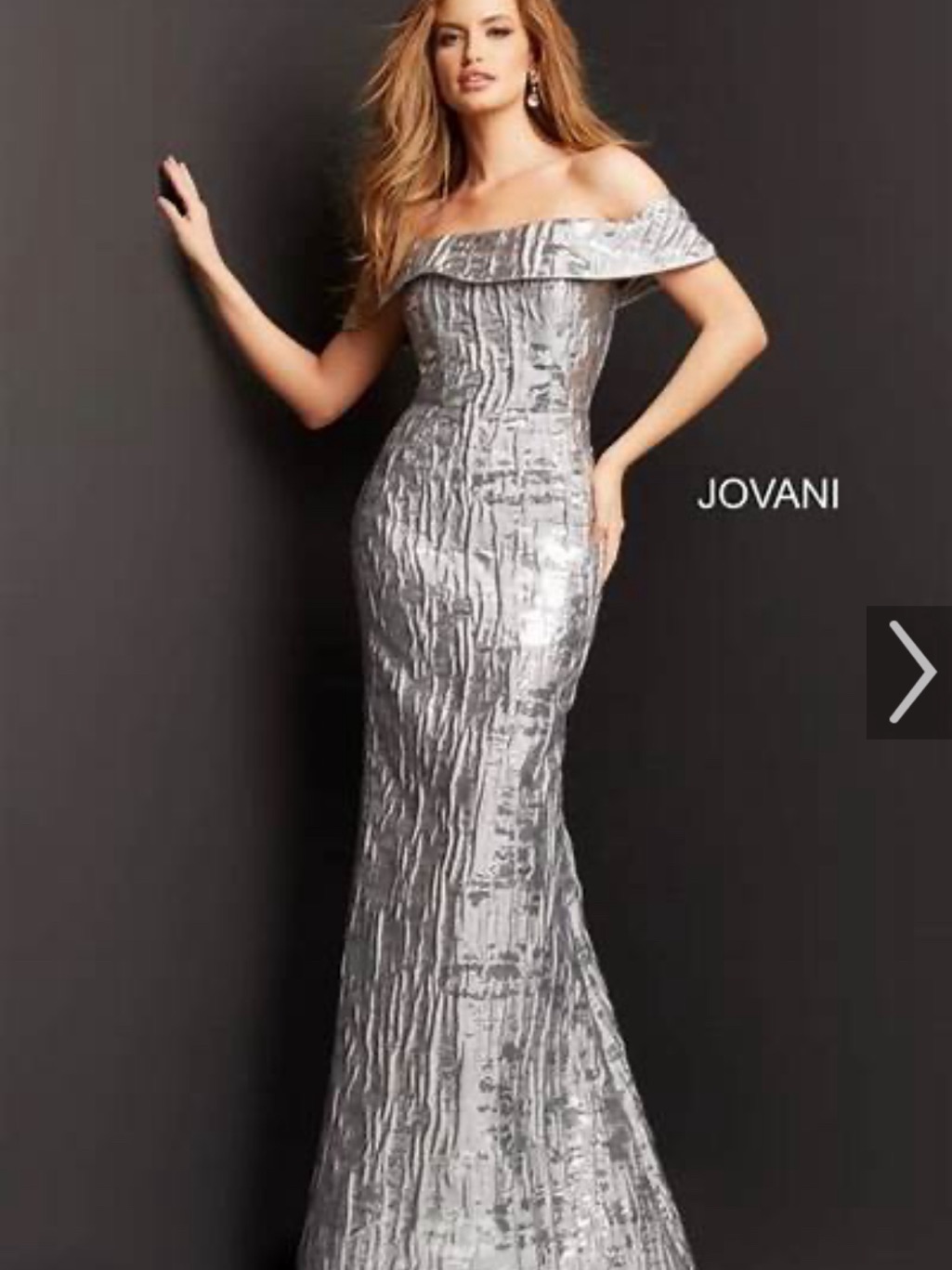 Jovani Silver Off-Shoulder Strapless Gown